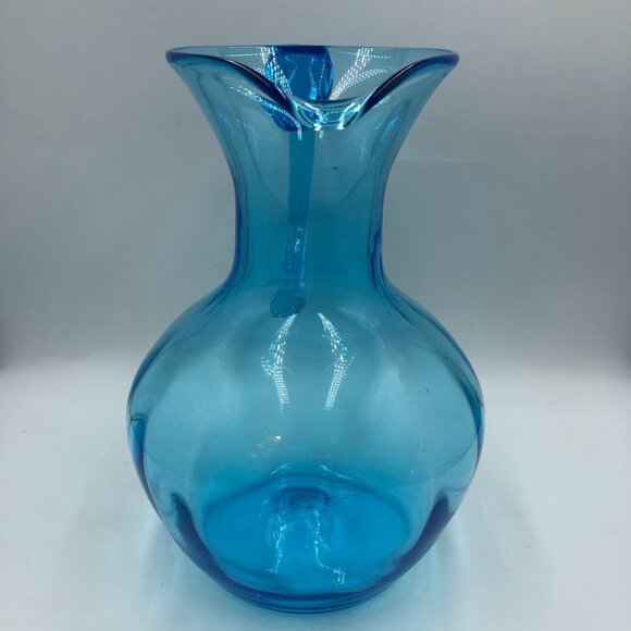 Blue Glass Pitcher Handblown Beverage Entertaining Drinkware Serveware - Picture 4 of 14
